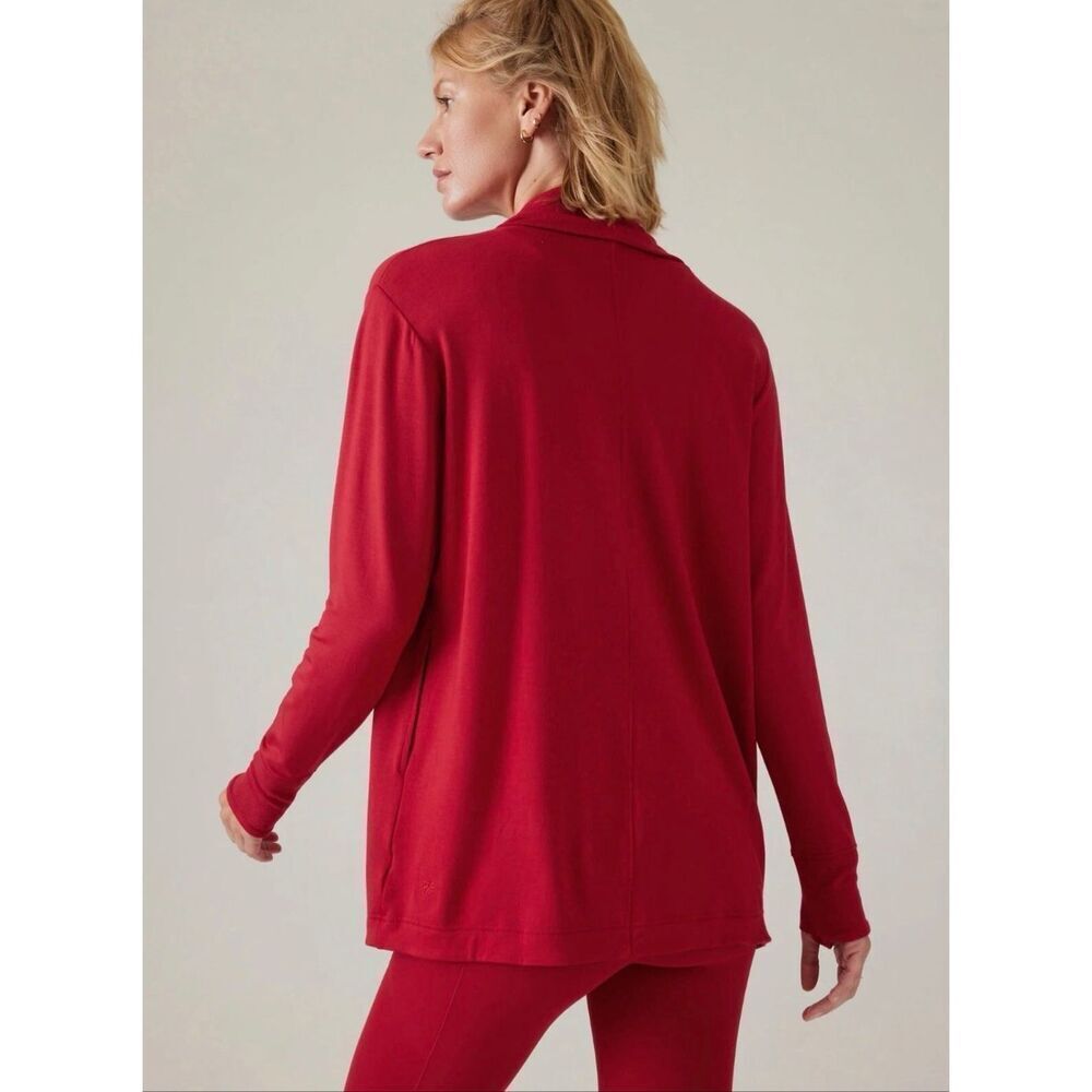 Athleta Cardigan Pranayama NWOT Restore Wrap Open Front Clover Berry Red Medium - Picture 2 of 11